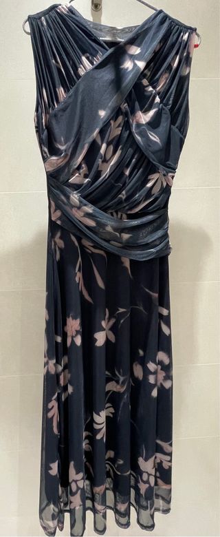 VESTIDO DRAPEADO DE TUL CON ESTAMPADO FLORAL AZUL
