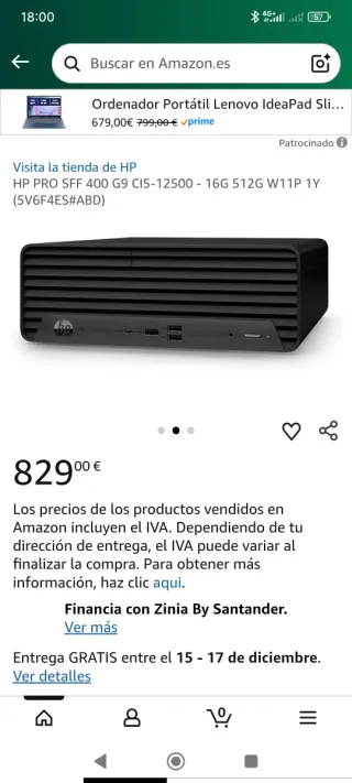 Torre HP PRO SFF 400 G9 CI5-12500 Po pantalla tecl