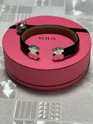 Pulsera Tous Cuero y Osos Plata