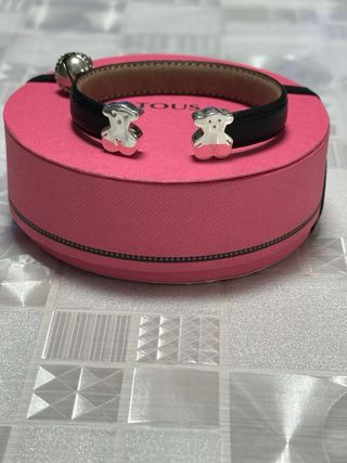 Pulsera Tous Cuero y Osos Plata