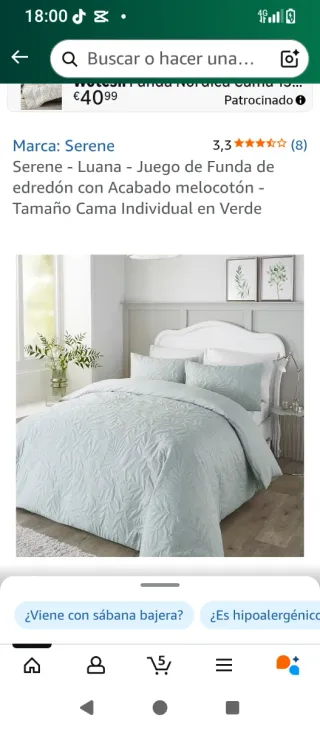 Juego Funda Edredón Individual Verde