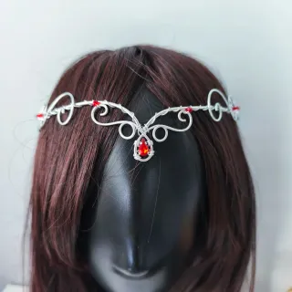 Diadema élfica plata con detalles rojos