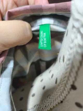 Camisa Benetton cuadros beige y verde