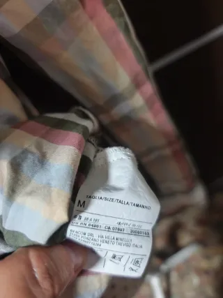 Camisa Benetton cuadros beige y verde