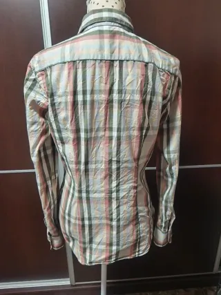 Camisa Benetton cuadros beige y verde