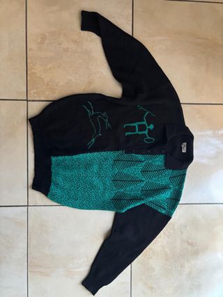 Maglione Uomo Vintage Nero e Verde Acqua