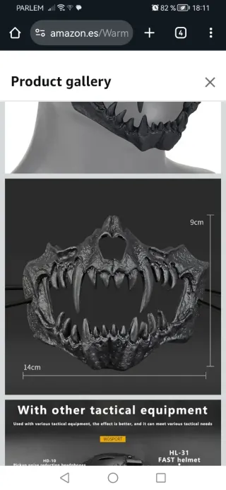 Máscara Airsoft Negra Resina Cosplay