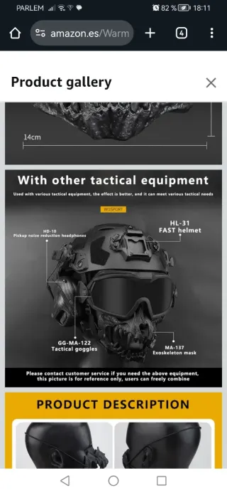Máscara Airsoft Negra Resina Cosplay
