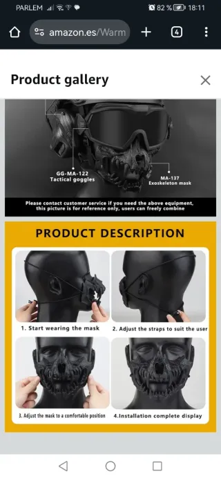 Máscara Airsoft Negra Resina Cosplay