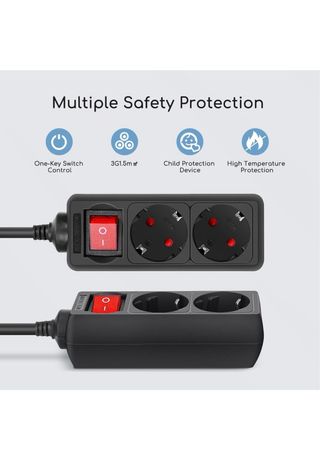 5 Regletas 1.5M 2 Enchufes con Interruptor