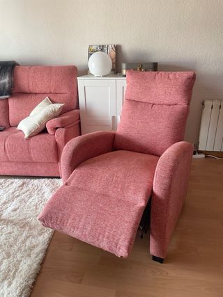Sofá 2 plazas + sillón tela rosa