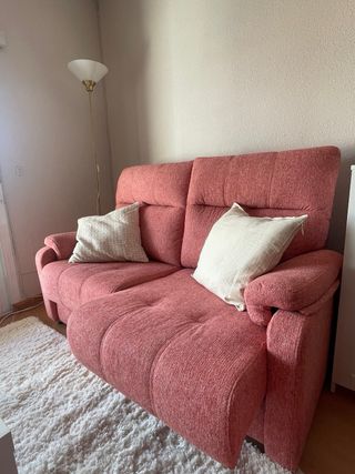 Sofá 2 plazas + sillón tela rosa