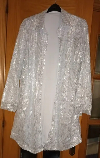 Blusón/Camisa Lentejuelas Plateado Talla 3XL~50