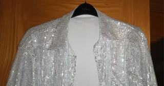 Blusón/Camisa Lentejuelas Plateado Talla 3XL~50