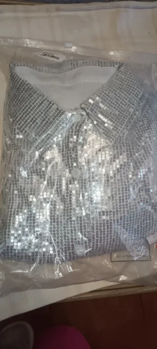 Blusón/Camisa Lentejuelas Plateado Talla 3XL~50