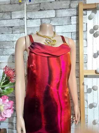 Vestido largo fiesta naranja y rojo