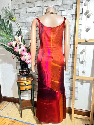 Vestido largo fiesta naranja y rojo