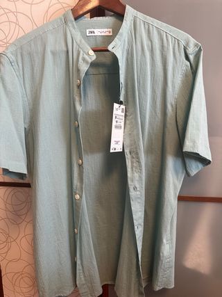 Camisa Zara Manga Corta Verde Talla M