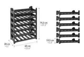 12 baldas para botelleros de plástico marrón.