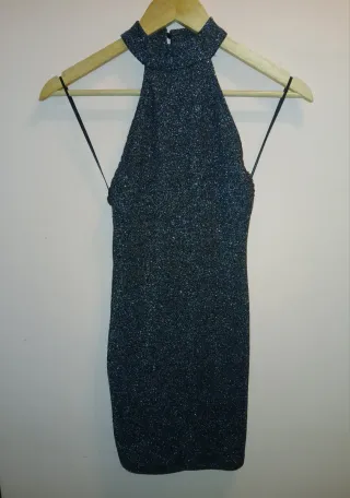 Vestido fiesta negro y plateado