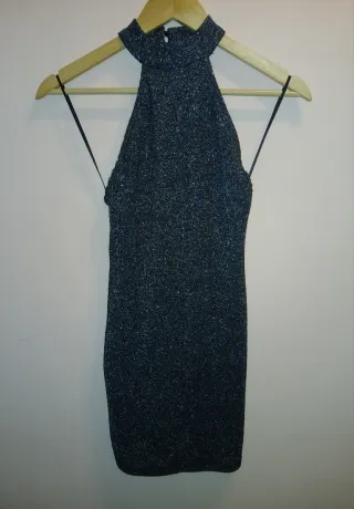 Vestido fiesta negro y plateado