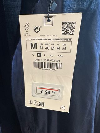 Camisa Zara Talla M Hombre Azul