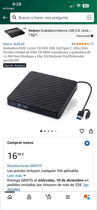 Grabadora DVD USB 3.0 / Type-C AUELEK