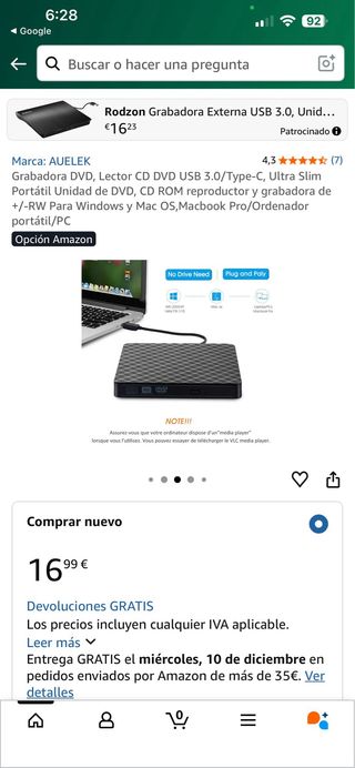 Grabadora DVD USB 3.0 / Type-C AUELEK