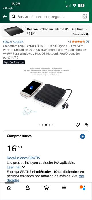 Grabadora DVD USB 3.0 / Type-C AUELEK
