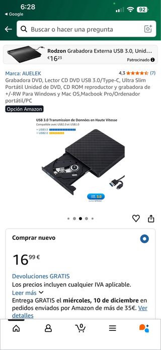 Grabadora DVD USB 3.0 / Type-C AUELEK