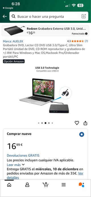 Grabadora DVD USB 3.0 / Type-C AUELEK