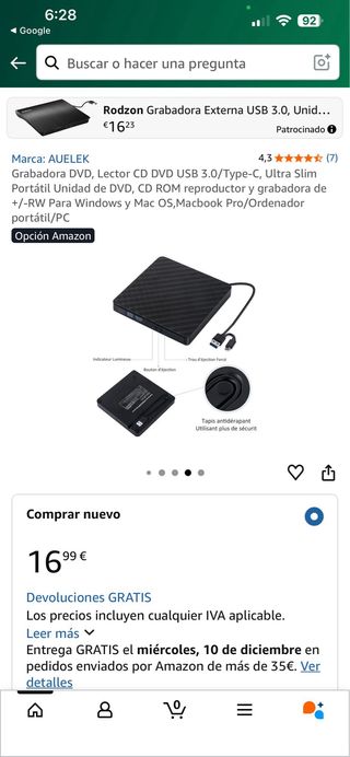 Grabadora DVD USB 3.0 / Type-C AUELEK