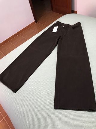 Vaqueros Zara Wide Leg Tiro Cruzado Marrón