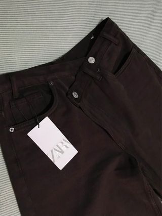 Vaqueros Zara Wide Leg Tiro Cruzado Marrón