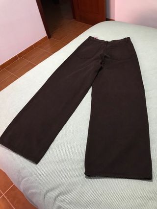 Vaqueros Zara Wide Leg Tiro Cruzado Marrón