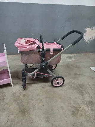 Carrito y litera de muñecas rosa