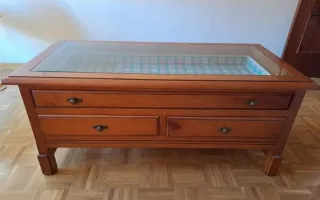Mesa centro madera y cristal con cajones