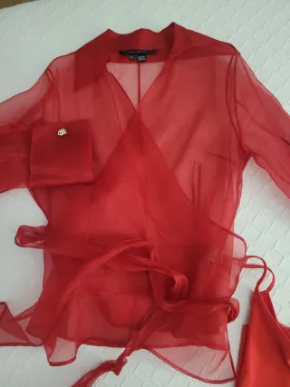 Blusa Zara Roja Seda Organza
