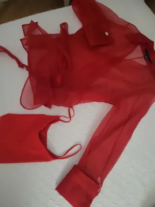 Blusa Zara Roja Seda Organza