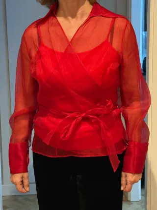Blusa Zara Roja Seda Organza
