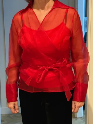 Blusa Zara Roja Seda Organza