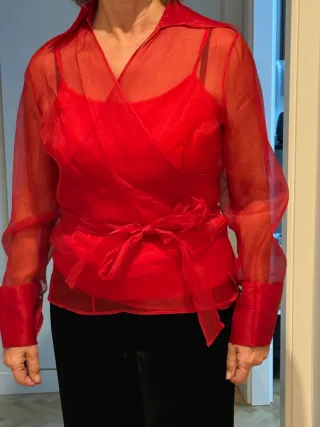 Blusa Zara Roja Seda Organza