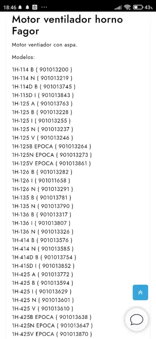 Motor Ventilador Fagor 230V 50Hz