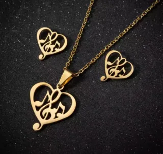 Conjunto Collar y Pendientes Corazón Música