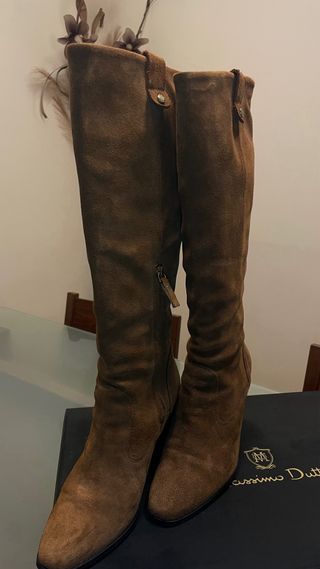 Botas tacón serraje Massimo Dutti Marrón T.38