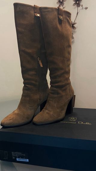 Botas tacón serraje Massimo Dutti Marrón T.38