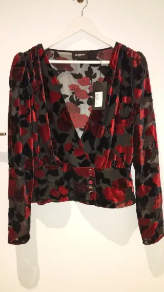 Top fiesta The Kooples Paris terciopelo negro rojo