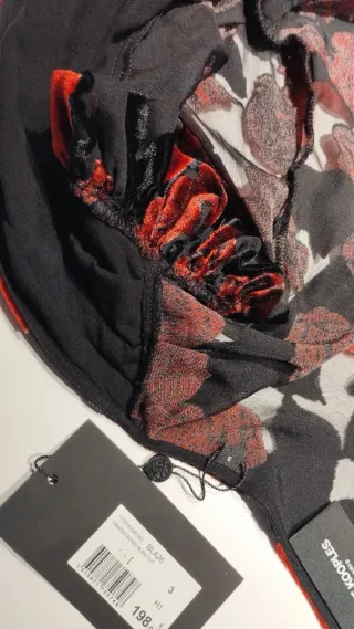 Top fiesta The Kooples Paris terciopelo negro rojo