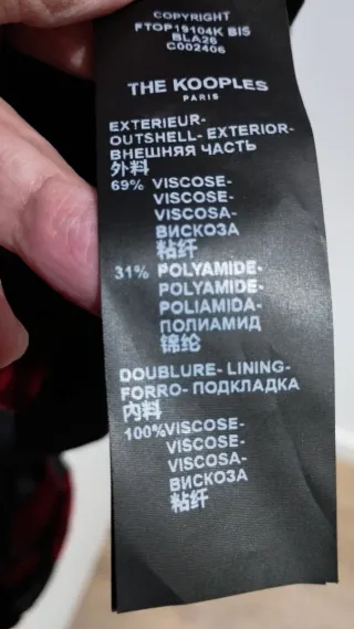 Top fiesta The Kooples Paris terciopelo negro rojo