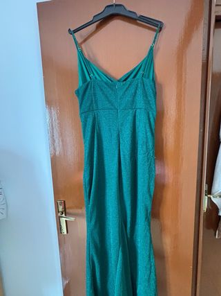 Vestido largo brillante verde agua